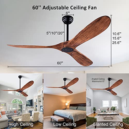 Qutwob 60" Ceiling Fan With Remote Control No Lights,Modern Reversible Dc Motor Indoor Outdoor 3 Blades Ceiling Fans For Patio Bedroom Living Room(Black+Dark Walnut) #TOP3
