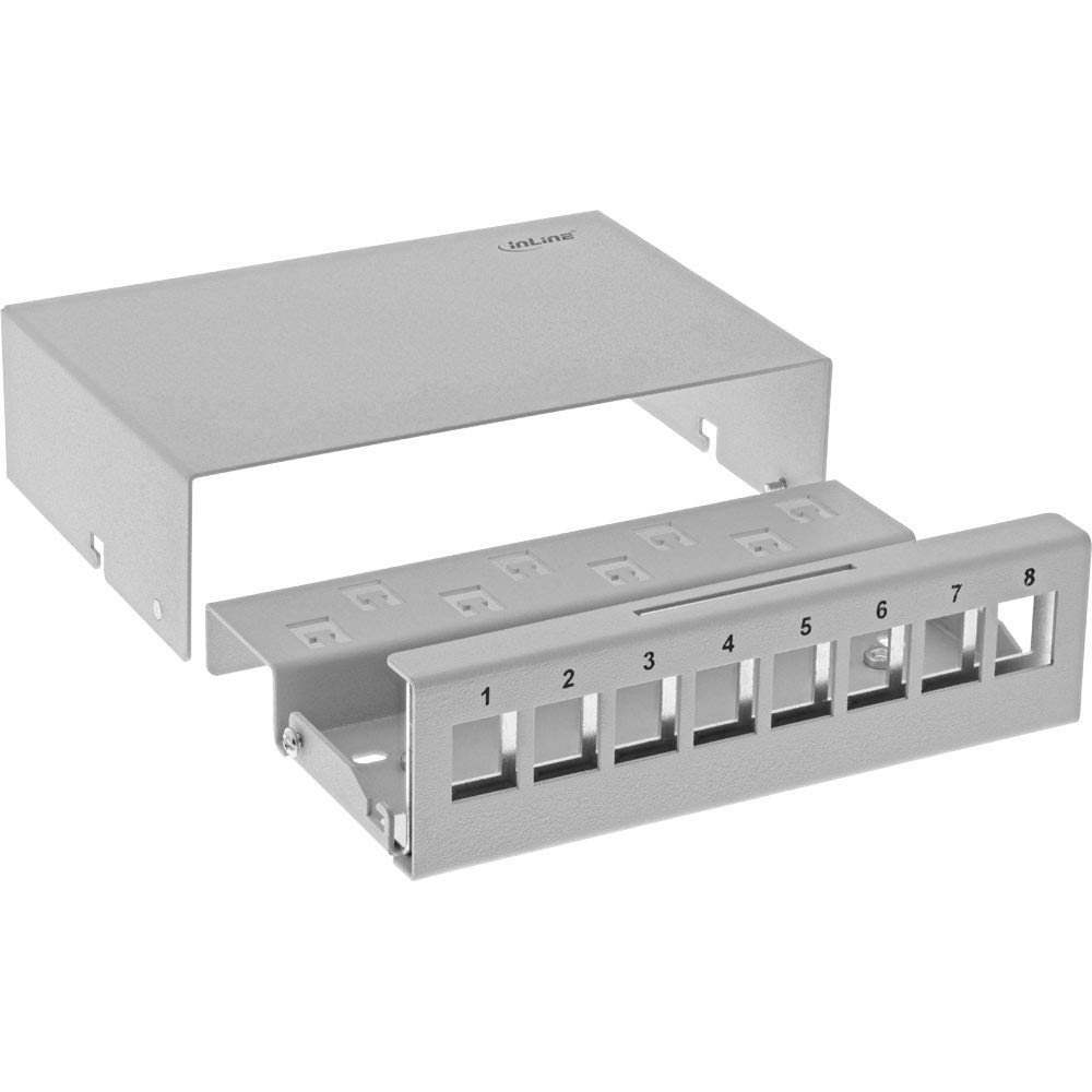 InLine® Puszka panelowa natynkowa do 8x Keystone RJ45, metal, jasnoszary RAL7035