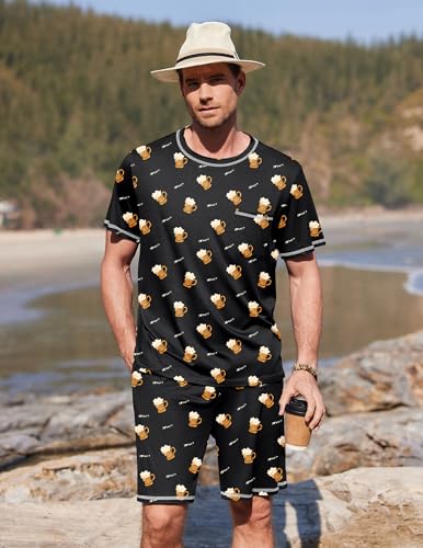 Image of Ekouaer Men's Pajamas Set Casual Short Sleeve Shirts and Shorts Soft 2 Piece Loungewear With Pockets
