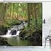 Ambesonne Nature Shower Curtain, Stream Flowing in Forest Mossy Rocks Tree Foliage Splash Summertime Hiking, Cloth Fabric Bathroom Decor Set with Hooks, 70" Long, Green Brown