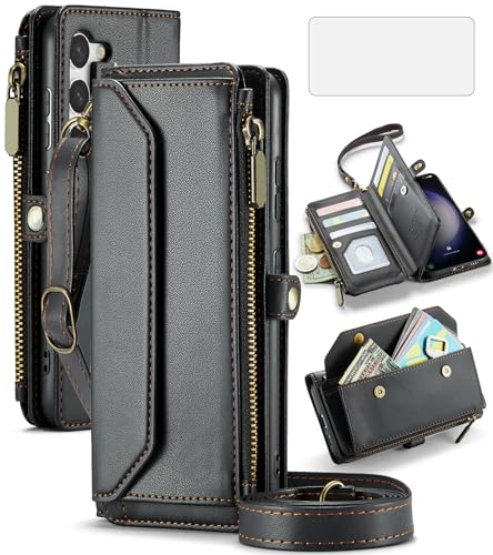 Coque Samsung S23 Plus Asuwish Étui Portefeuille Zippé avec Protection Écran