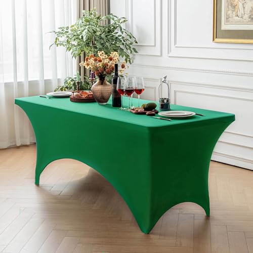 Image of FOLINS&HOME Emerald Green 6ft Fitted Spandex Water Resistant Tablecloth