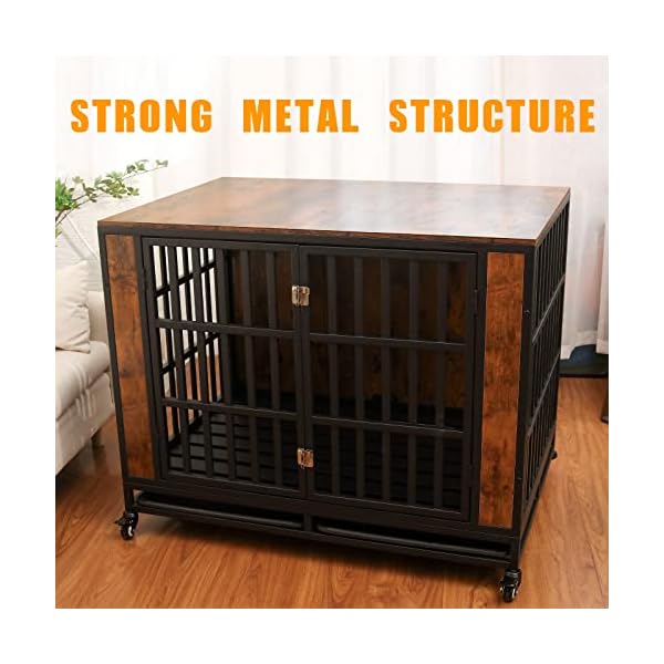 Heavy Duty Dog Crate, Furniture Style Dog Crate for Large Dogs 42 inch, Dog Kennel Furniture, Dog Cage Large Dogs Indoor with Lockable Wheels and Removable Trays by Zelecube, Rustic Brown Heavy Duty Dog Crate, Furniture Style Dog Crate for Large Dogs 42 inch, Dog Kennel Furniture, Dog Cage Large Dogs Indoor with Lockable Wheels and Removable Trays by Zelecube, Rustic Brown