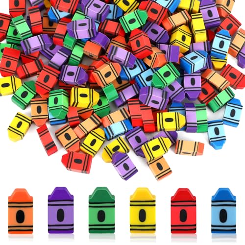 JUNEBRUSHS 150 Pcs Mini Crayon Erasers Back to School Classroom Supplies
