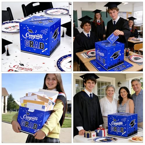 Image of 9.45Inch Large Blue Black Graduation Card Box, Back to School Gifts | Ideal 2026 Grad & Back to School Gifts, Fits High School, College & Masters, Dorm Decor & Party Favors For Class of 2026