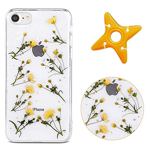 Cover iPhone 6sPlus, iPhone 6Plus Transparent Cristal Case, MAOOY Fait à la Main Réel Séchées Floral Clair Doux Caoutchouc Housse Ultra Mince Léger Protecteur Cover