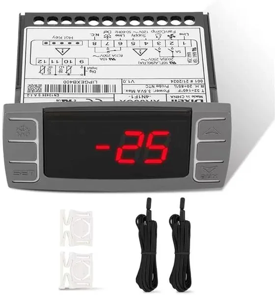 for Dixell XR06CX-4N1F1 Temperature Controllers, Programmable Digital Thermostat with Sensor Probe Fit for 120V 50-60hz Commercial Refrigerators/Freezer (Includes Mounting Hardware)