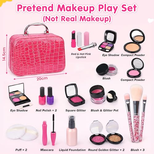 Image of Kidology Makeup Kit Set for Kids - 3-8 Years Girls | 21 Pcs Portable Pretend Play Princess Beauty Set (Not Real Makeup) | Builds Fine Motor Skills | Non-Toxic Mess-Free Suitcase | Gift for Girls