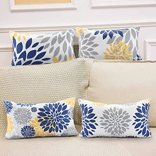 Hanrunsi 12X20 Throw Pillow Cover Blue And Yellow Decorative Velvet Pillow Cover Set Of 4 Grey Flower Pillowcase For Bedroom Sofa Cushion #TOP3