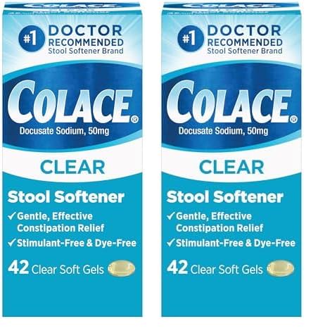 Colace Clear Stool Softener Soft Gel Capsules Constipation Relief 50mg Docusate Sodium Doctor Recommended 42ct (Pack of 2)