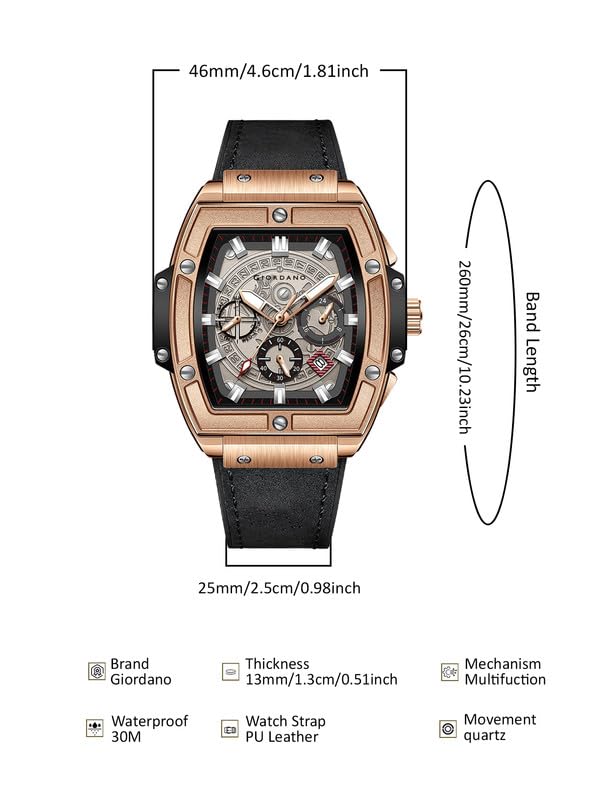 Giordano Designer Multifunction Watch for Men with Square Dial and Leather Band – Elegant Casual & Formal Style - Image 9