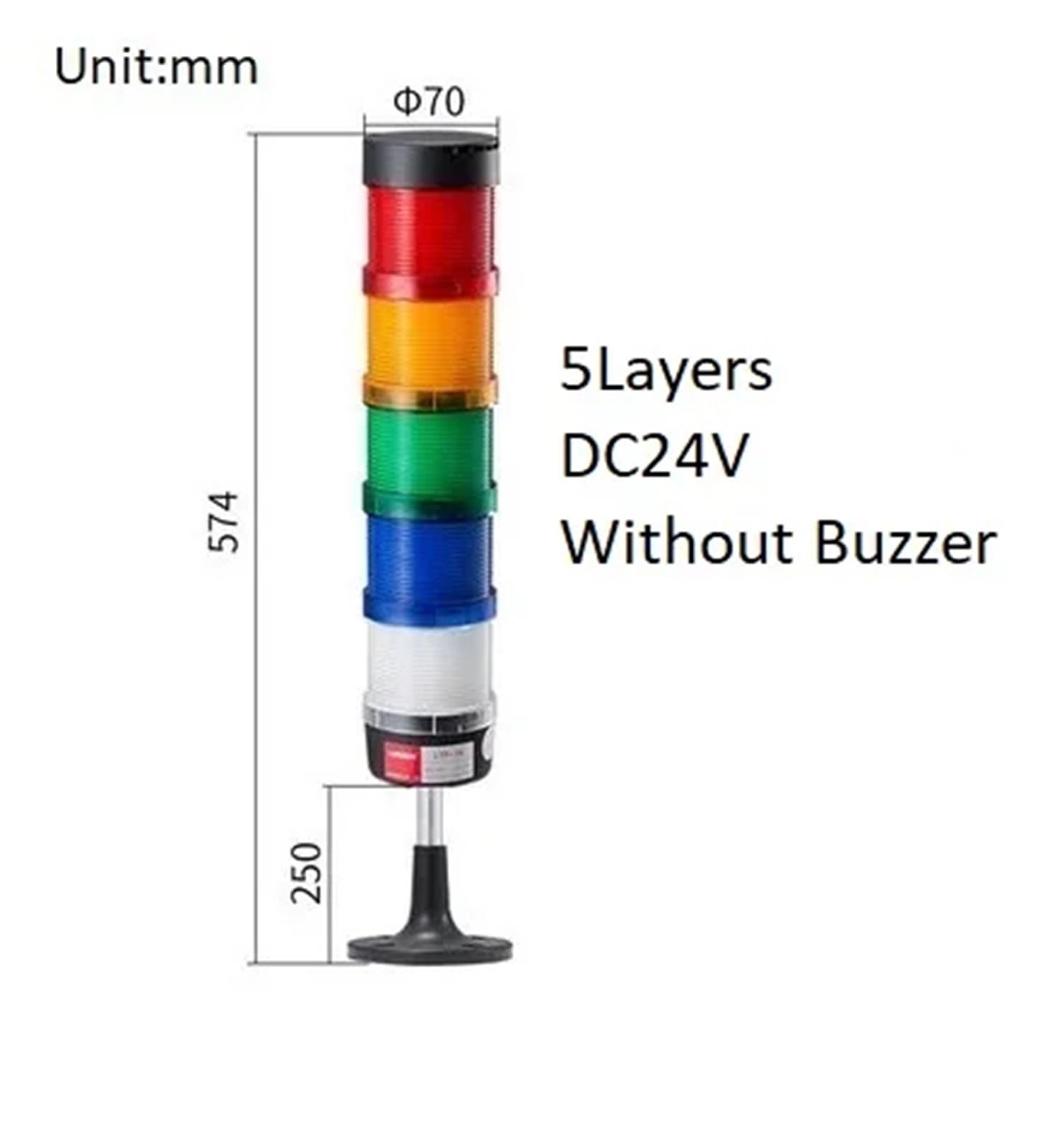 1 sztuka lampa przemysłowa lampa awaryjna prosty drążek baza LED światło ostrzegawcze DC 12 V/24 V AC 110 V/220 V/380 V bez brzęczyka (5 warstw 24 V bez buzenia)