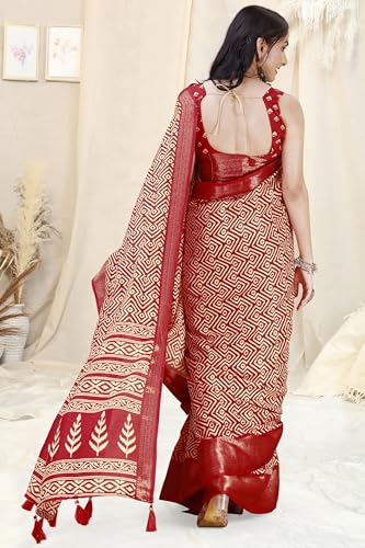 Image of MIRCHI FASHION Women's Cotton Blend Bagru Batik Blocks Printed Saree with Blouse Piece