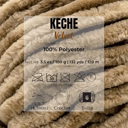 Image of Keche Velvet Yarn for Crocheting, Soft Chenille Bulky Baby Blanket Amigurumi Yarn 100 gr (132 yds) - Light Taupe