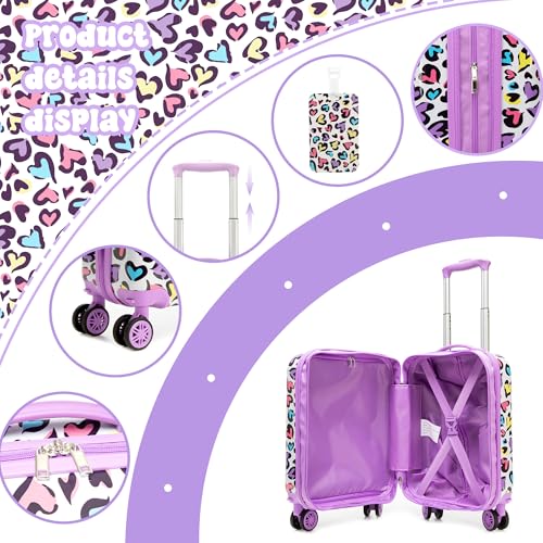 Image of Kid's Luggage Set 2 Piece Suitcase Set Hardside Luggage with Spinner Wheels Girls Carry on Toddler Travel Rolling Suitcase with Neck Pillow Airline Approved