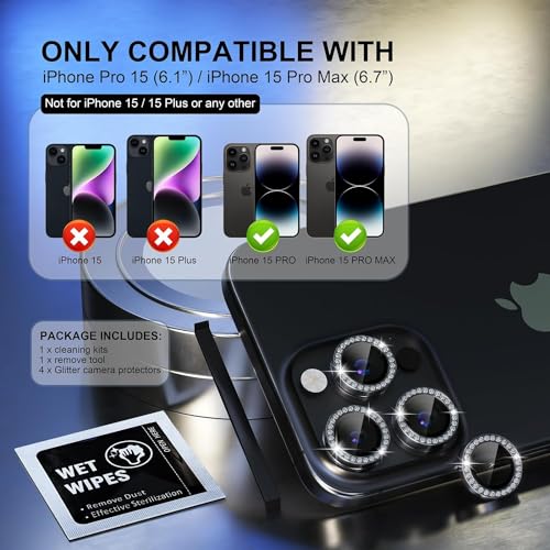 Image of inchiPhone 15 Pro / 15 Pro Max Camera Lens Protector Ring - Premium 9H Tempered Glass Lens Guard, Anti-Scratch, Anti-Drop, HD Clear Camera Lens Cover for Ultimate Protection and Durability inch Diamond Black