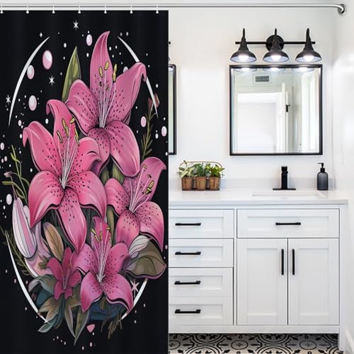 Rideau de douche fleur anti-éclaboussures en polyester lavable 92x183cm - 5