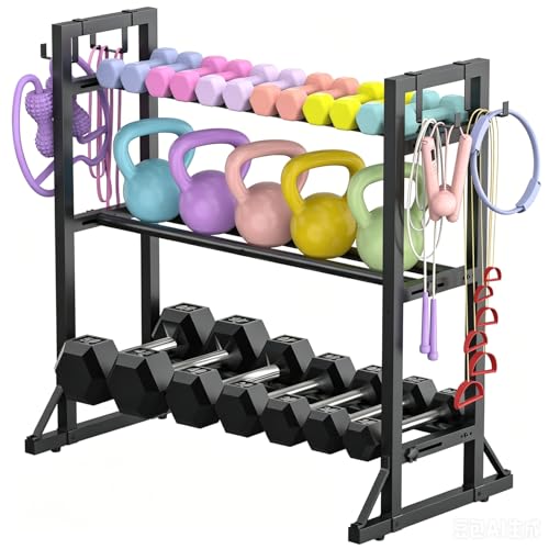 3 Tier Adjustable Dumbbell Rack Stand Heavy Duty Carbon Steel Weight Storage Organizer for Home Gym Easy Assembly 450 lb Capacity for Dumbbells & Kettlebells (Dumbbell Rack Stand Only)