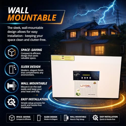 Image of Livsol 3KVA 24V Wall Mountable MPPT Solar Inverter | Hybrid Pure Sine Wave Inverter | High-Efficiency MPPT Charging | Supports Lithium, Lead Acid & Tubular Batteries | Ideal for Small Offices & Homes