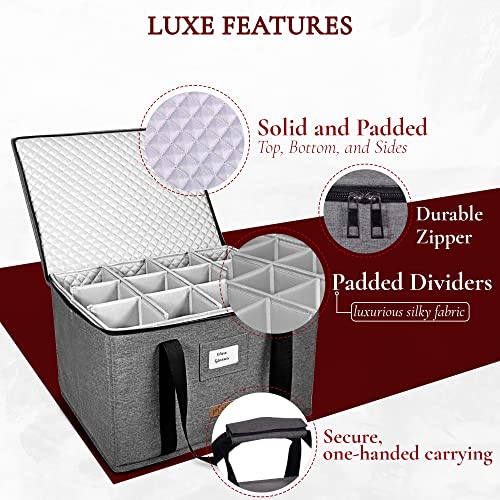 Myluxe Wine Glass Storage Box - Case With Dividers For Wine Glasses, Crystal And Champagne Flutes, Padded Container With Sturdy Handle #TOP1