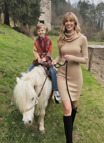 Image of v28 Sweater Dress for Women Ribbed Knit Fitted midi Sexy Fall Winter Bodycon Cowl Neck Dresses