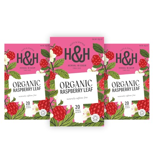 Heath & Heather Organic Raspberry Leaf Tea Bags - 3 x 20 Organic Herbal Tea Bags with Gift Box - Caffeine Free - Certified by the Soil Association - Part of the Best Sellers Range