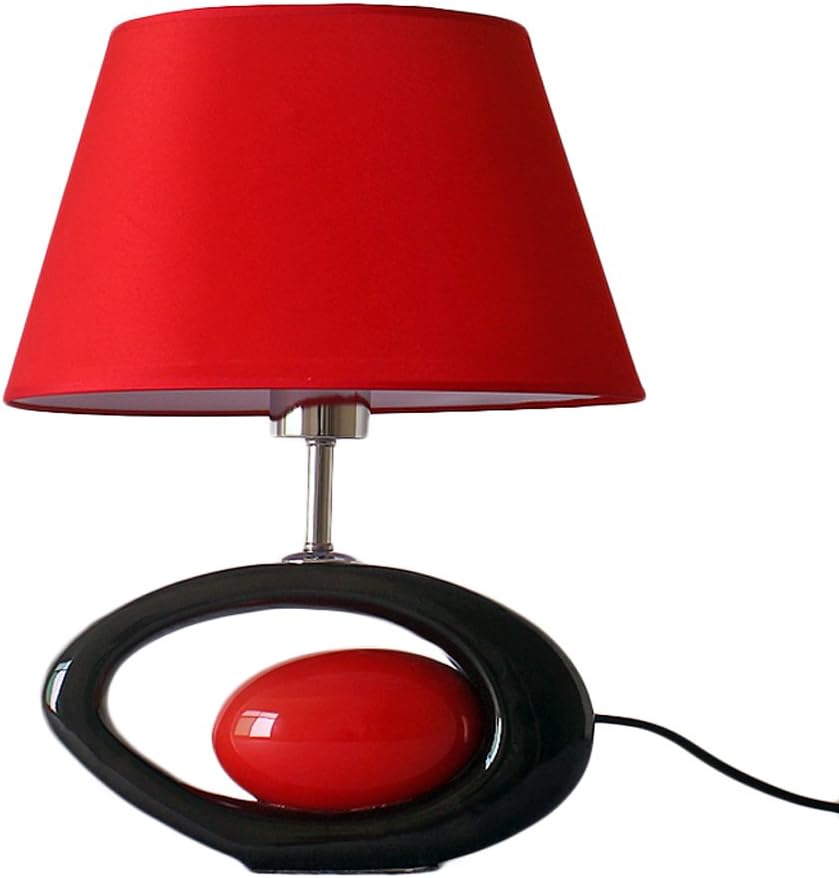 Lámpara de mesa moderna negro oval cuerpo de la lámpara de cerámica y pantalla roja E27 salón dormitorio lámpara de cabecera
