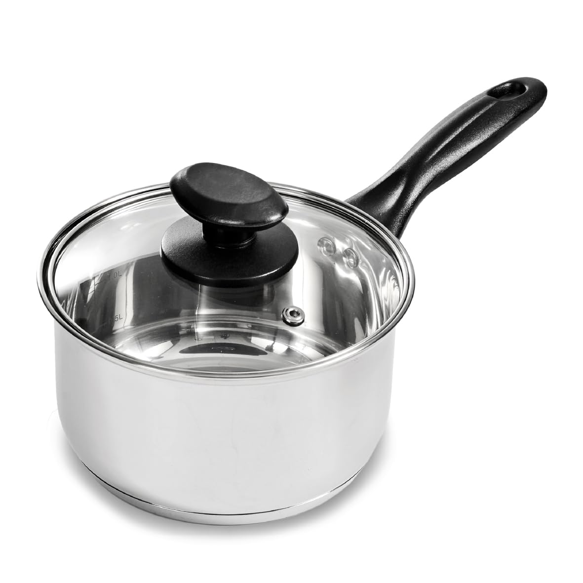 Blackmoor 16cm Stainless Steel Saucepan/Tempered Glass Lid with Steam Vent/PFAS-Free/Suitable for All Hob Types Including Induction/Necessities Range 69819