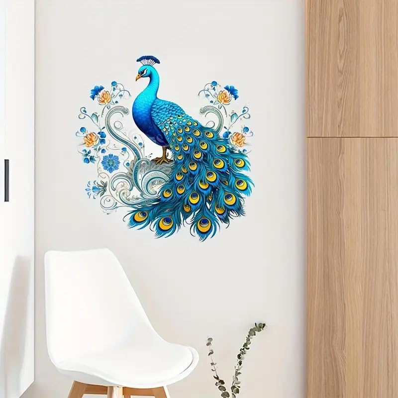 Peacock Flower Toilet Cover Sticker Decals,Fish Bird Flower Leaf Waterproof Toilet Lid Tank Seat Decals Cistern Self-Adhesive Bathroom Wall Sticker