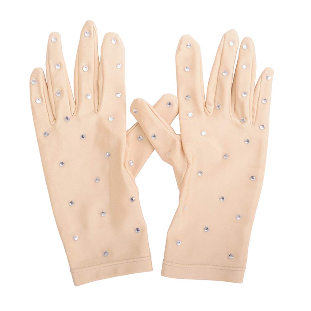 LIUHUO Ice Dress Gloves Performacne Wear Girls Thermal Figure Skating Gloves with Rhinestones