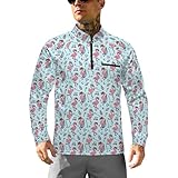 Men's Long Sleeve 1/4 Zip Shirts Golfer Flamingo Sun Protection Outdoor Running T-Shirts Lightweight UV Protection Fishing Shirt 6XL