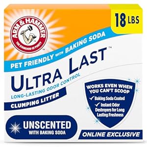 ARM & Hammer Ultra Last Clumping Cat Litter Unscented MultiCat 18 Lbs. Pet Friendly with Baking Soda Odor Control Litter