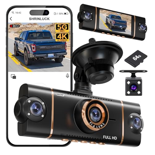 4K+1080P*3 FHD 4 Channel 360° Dash Cam, Front Rear Inside Left Right Car Camera, 5GHz WiFi App...