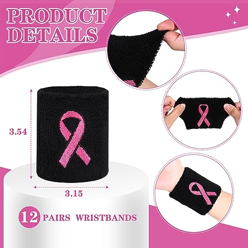 Zhanmai 12 Pairs Breast Cancer Awareness Breast Cancer Pink Ribbon Socks Wristbands for Soccer Volleyball Football Baseball3