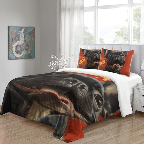 Housse de couette Bouledogue Français microfibre fermeture éclair 3D