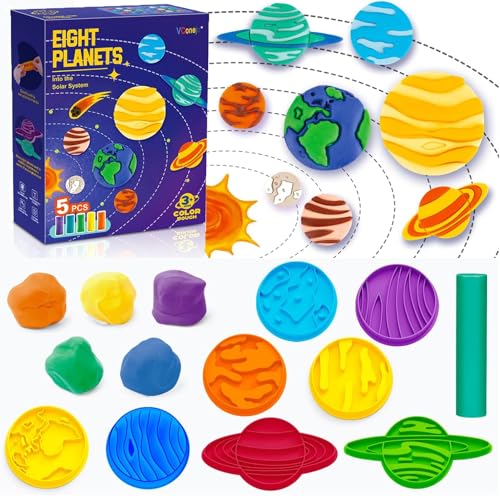 Juego Herramientas Masa con Tema del Sistema Solar, Cortadores de Planetas, Juguetes Accesorios Masa, Juegos de Plastilina para Niños de 2 a 4 Años, Regalo para Niñas y Niños