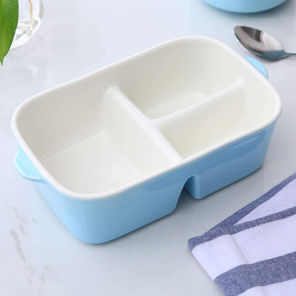WDWDW Lunch Box stainless steel With Lid,Compartment,Ceramic Rice Bowl Rectangular Crisper