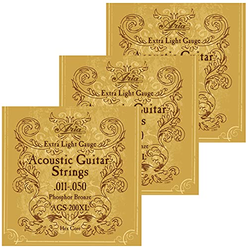 �A���A �t�H�[�N�M�^�[�� �t�H�X�t�@�[�u�����Y ARIA Acoustic Guitar AGS-200 (AGS-200XL Extra Light, 3�Z�b�g)
