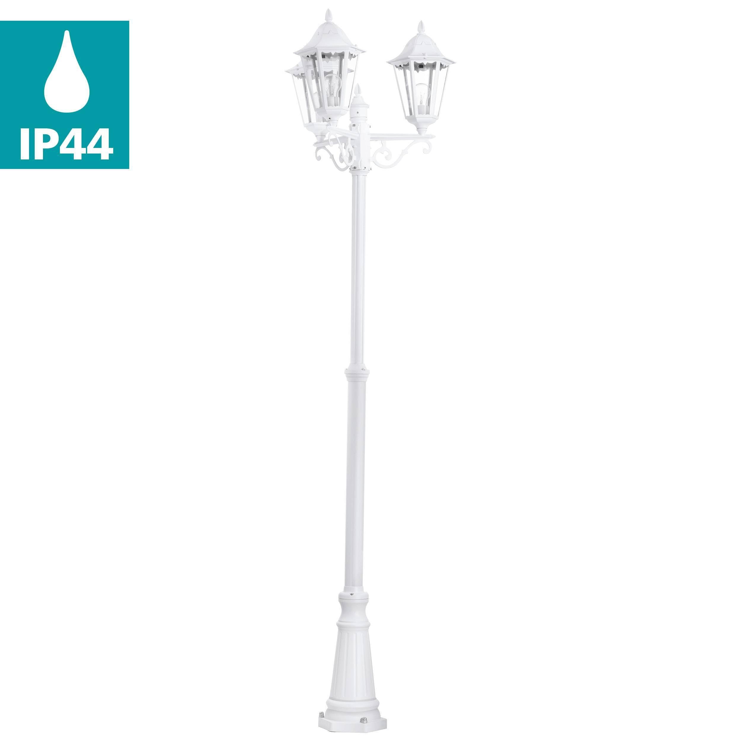 EGLO Außen-Stehlampe Navedo 3-flammig E27 IP44 220 cm Aluguss Glas Weiß