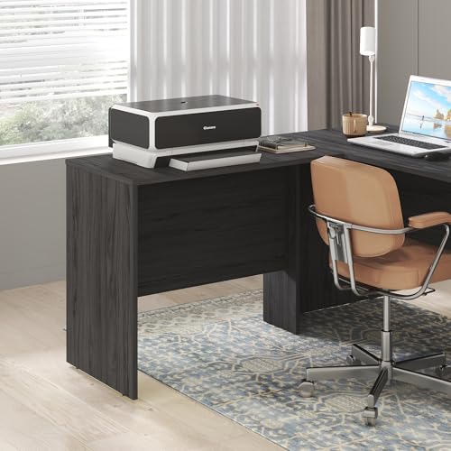 Image of Furinno Roger Office Desk Return, 35 Inch Rectangular Desk Return for Executive Desk, Reversible Return with Cord Grommet, Scratchproof and Water-Resistant, for Home Study, Office, Coastal Grey