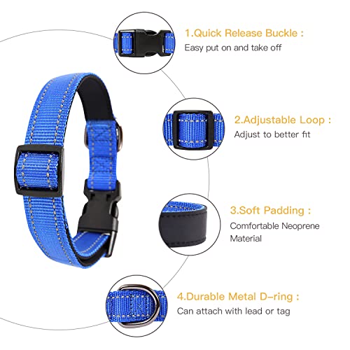 Image of HEELE Dog Collar, Reflective Dog Collar, Soft Neoprene Padded Breathable Nylon Pet Collar Adjustable for Small Dogs Puppy, Royal Blue, XS(7.87-11.81 inch)