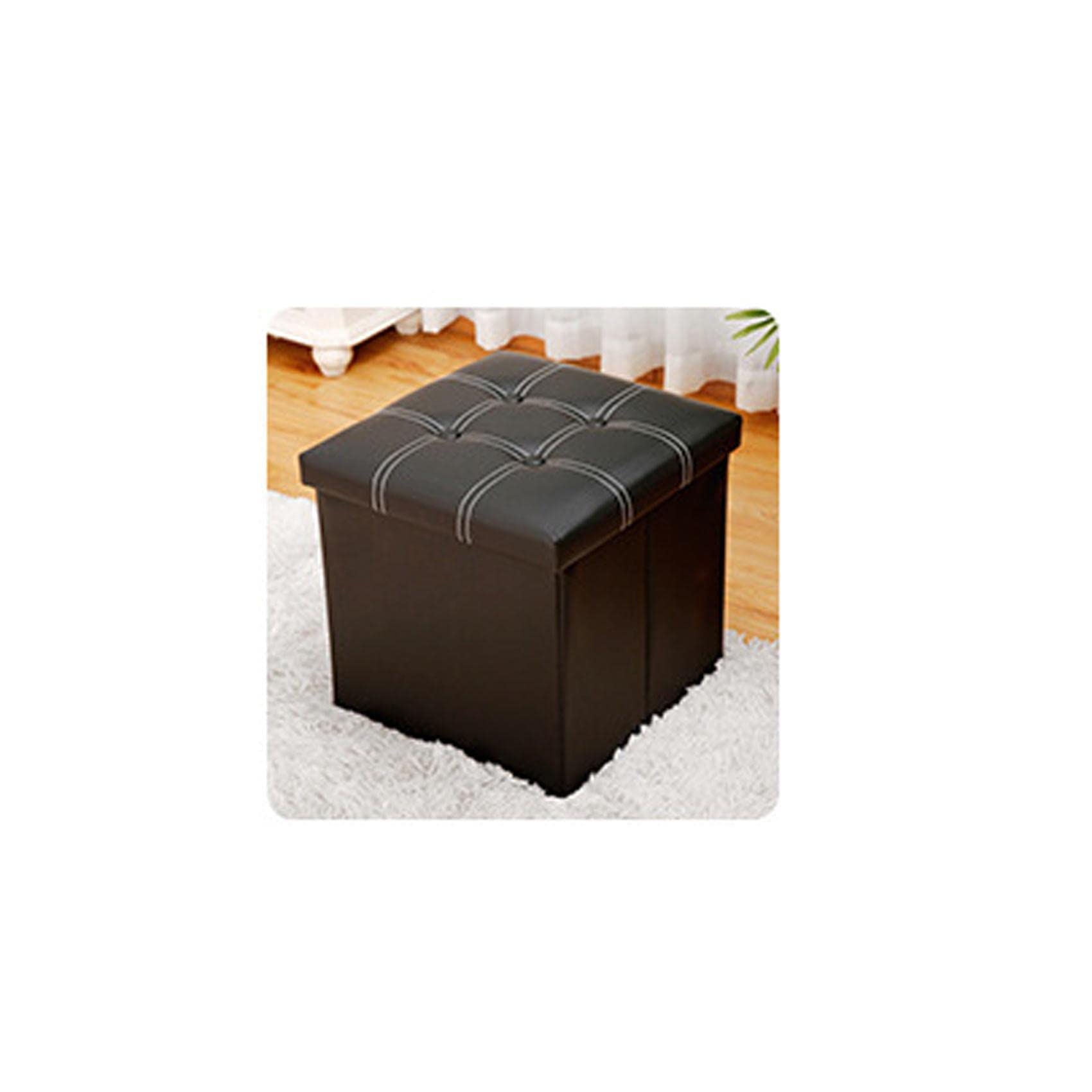 Banc ottoman pliable noir en cuir 38cm pour rangement salon