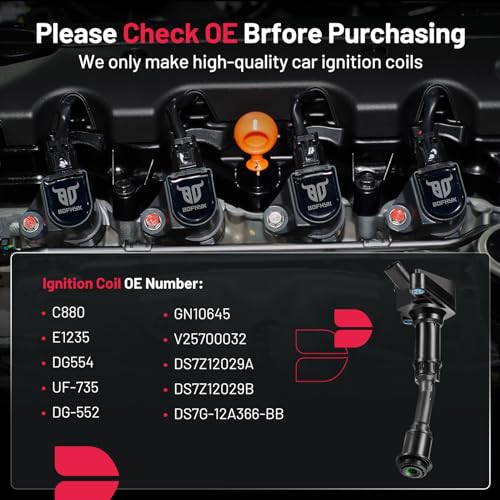 Image of BDFHYK Ignition Coil Pack UF-735 Set of 4 Compatible with Ford 2014-2020 Fusion 2017-2019 Escape 1.5L L4 Replacement for C880 GN10645 DG554 V25700032 DS7G-12A366-BB DG-552 E1235