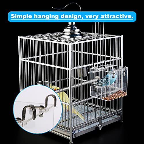 Image of No Mess Bird Feeder for Cage - Automatic Bird Feeder Transparent Food Container Acrylic No Spill Cage Seed Catcher with Stainless Steel Hooks for Parrot Parakeet Cockatiels Lovebirds