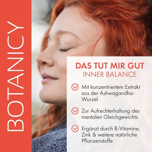BOTANICY Inner Balance - 60 Ashwagandha kapsula s ORGANSKIM KSM-66 - alternativa tabletama protiv stresa - indijska sanjarica, ginko biloba, rodiola, vitamin B5 i B9 plus cink - laboratorijski ispitano