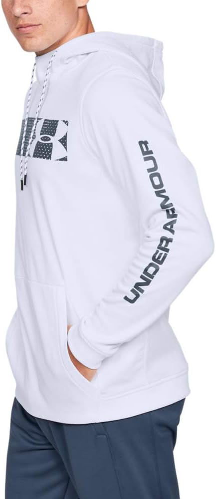 Under Armour Armour Fleece Pullover Hoodie bar Logo Graphic, White//Pitch Gray, Large
