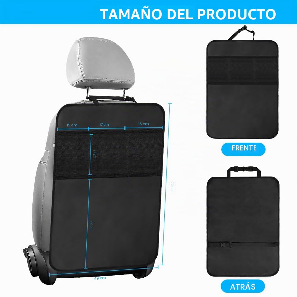 Protector Asiento Coche, 2 Pieza 49 * 70CM Protector Asiento Coche Delantero, Impermeable Coche Oxford Kick Mats Protección Fundas para Niños y Bebe