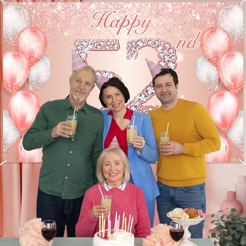 Image of Happy 52nd Birthday Rose Gold Banner Cheers to 52 Years Old Backdrop Confetti Balloons Theme Decor for Women 52 Years Old Pink Birthday Party Decorations Bday Supplies Background Favors Gift Glitter