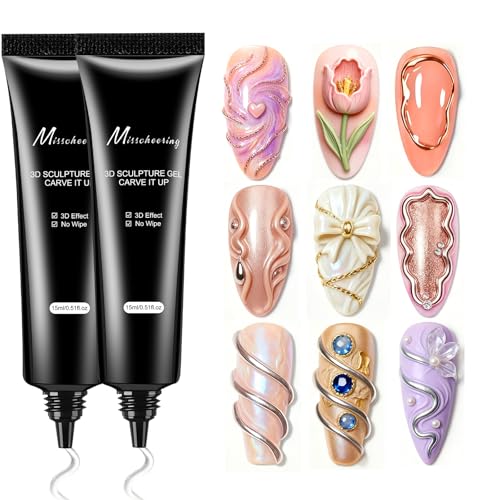 Gel 3D Nail Art, 2pcs 15ml Rhinestone Glue, 3 en 1 Gel Construction Ongle UV pour Deco Nail Charms, DIY Design des Strass Ongle, Transparent