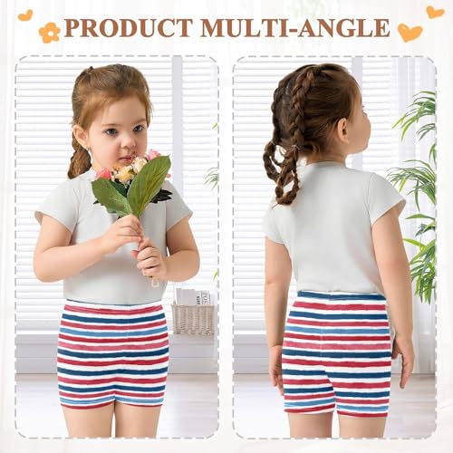 Blue Red Stripes Pattern Girls Shorts Elastic Waist Sports Shorts Girls Leggings Pants for 4-10 Years4